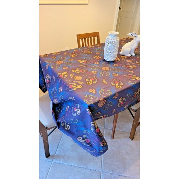 World Market 60x90 Tablecloth Rectangle Pakistan 100% Cotton Boho Purple Blue - Picture 2 of 10